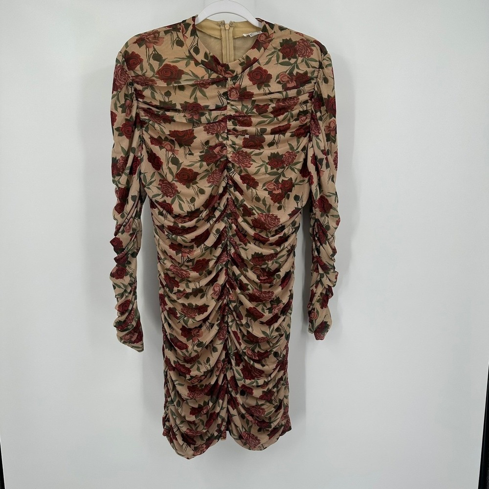 Womens Whimsigoth Rose Floral Ruched Mesh Bodycon Mini Dress Size XL Coquette
